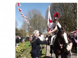 The Mayor, Cllr Dennis Steadman receiving the Standard from St.George (James Tiffin)